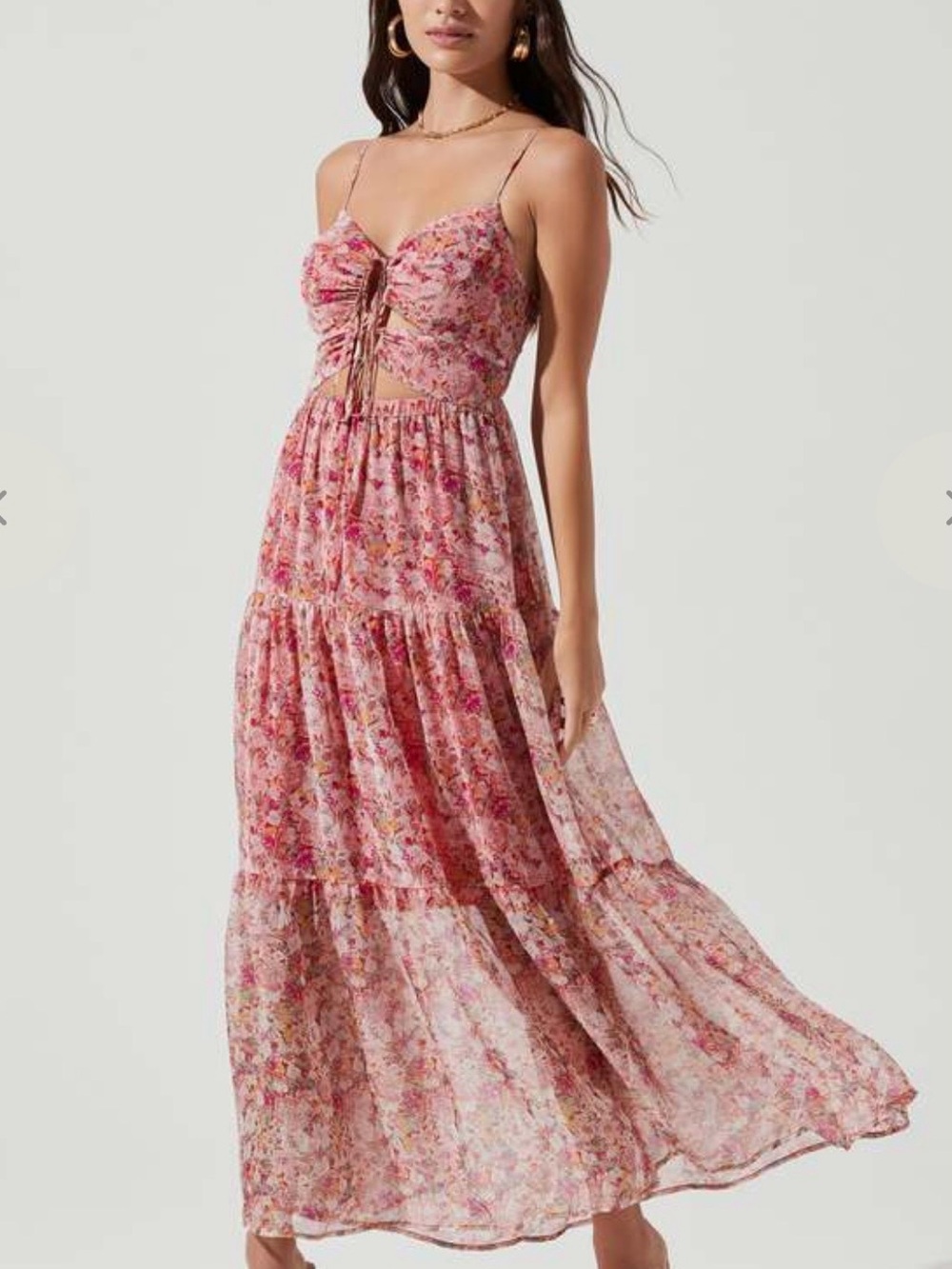 ASTR Brandy Floral Tie-Front Spaghetti Strap Maxi Dress - Rose Multi